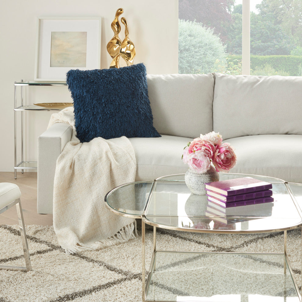 Nourison Home 20"x20" Mina Victory Shag Soft Ribbon Shag Navy Throw Pillows