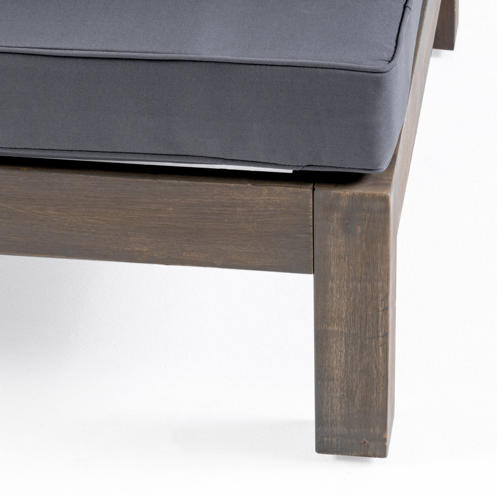 Emma Outdoor 6 Seater Acacia Wood Sectional Sofa and Club Chair Set, Dark Gray