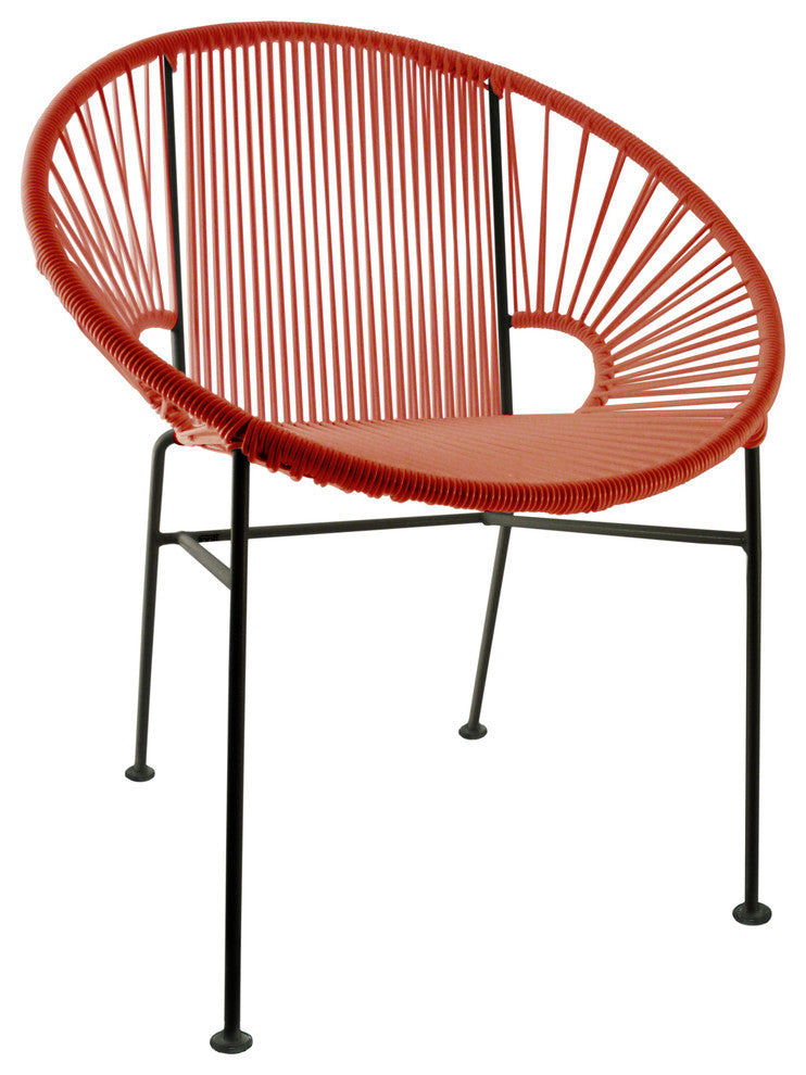 Concha Indoor/Outdoor Handmade Dining Chair, Red Weave, Black Frame
