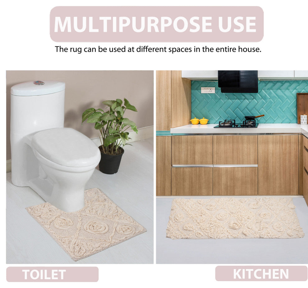 Modesto Bath Rug Bath Rugs Set, 3-Piece Set With Runner, Ivory