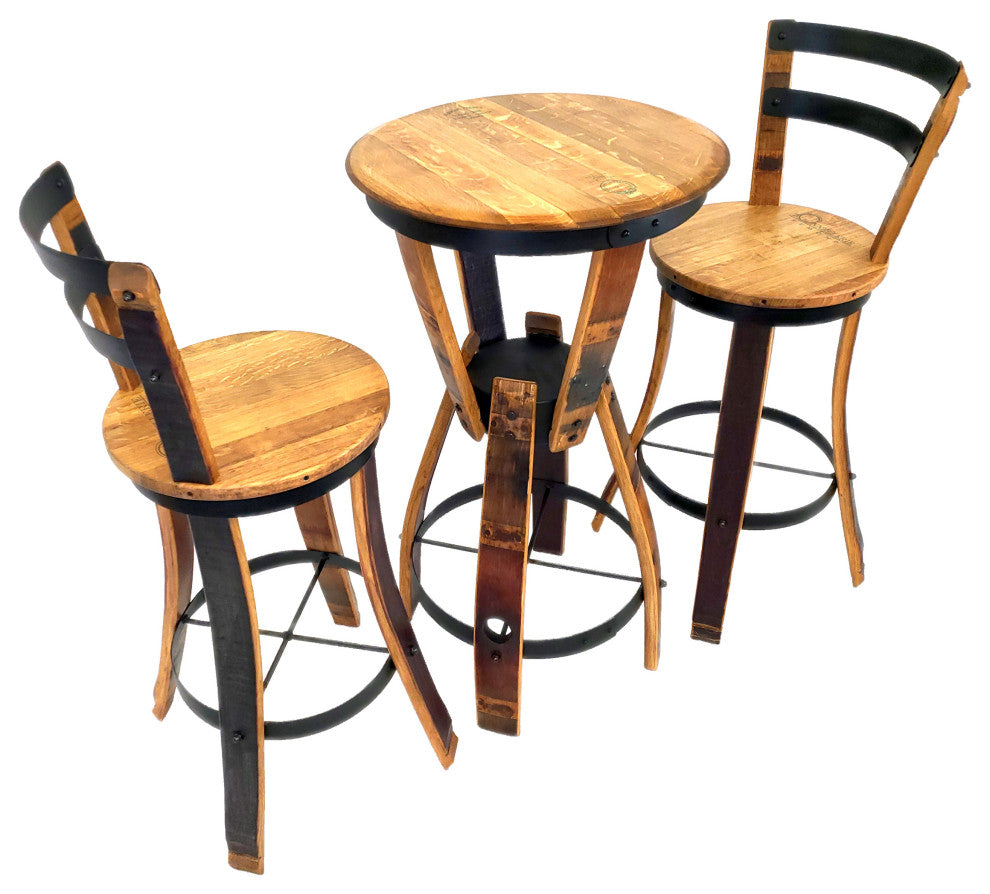 Wine Barrel Hourglass Pub Set, Full Back Stools