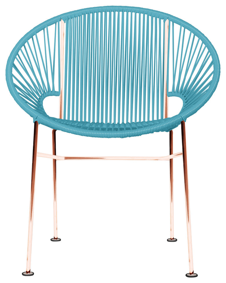 Concha Indoor/Outdoor Handmade Dining Chair, Blue Weave, Copper Frame