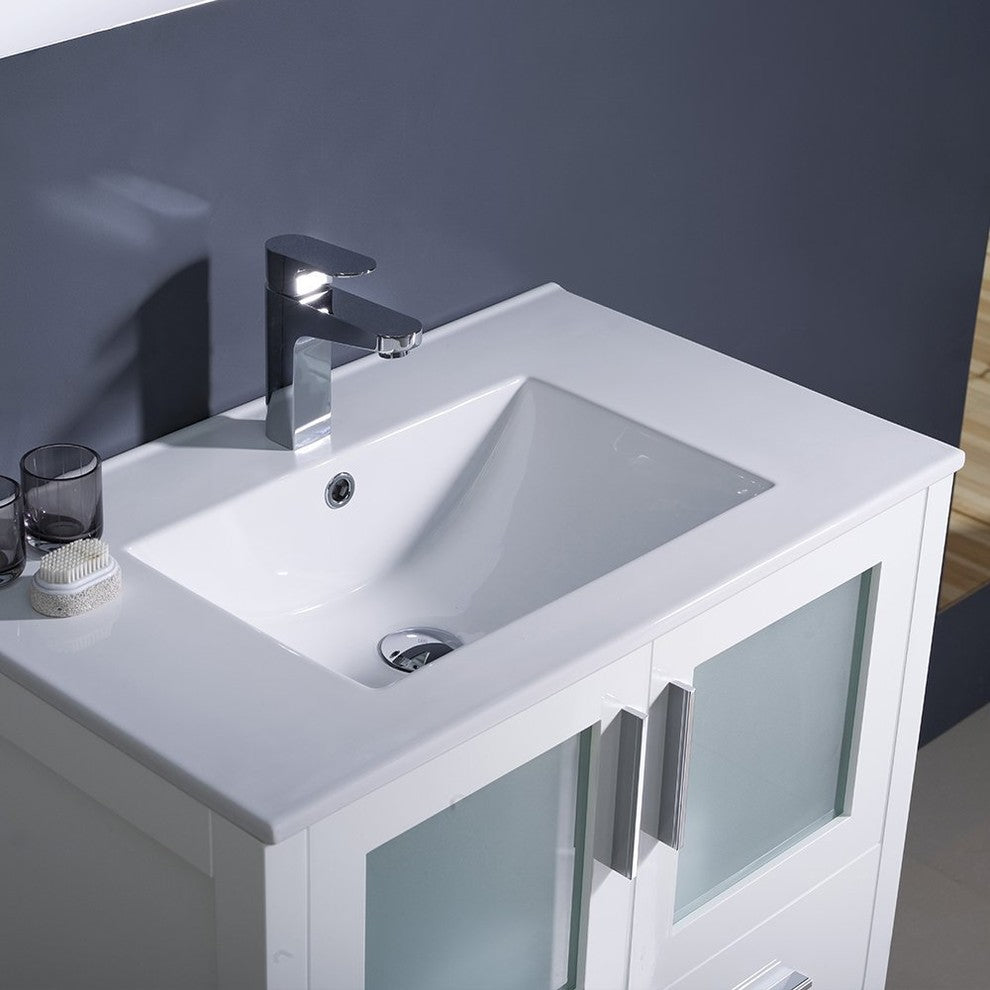 Torino 30" White Modern Bathroom Vanity With Integrated Sink, FFT3071BN