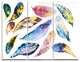 "Hand drawn Feather Set" Watercolor Metal Wall Art, 3 Panels, 36"x28"