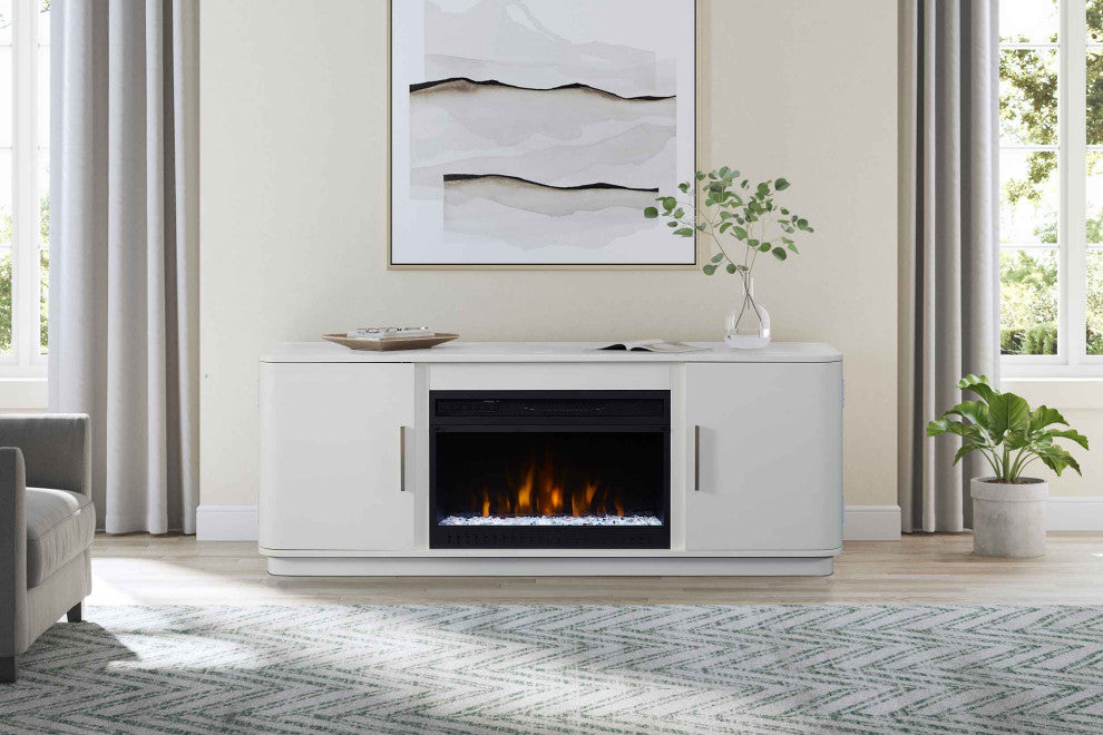 Modern 60" Fireplace Console Entertainment, White