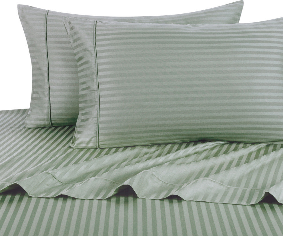 2-PC 650 TC Striped Cotton Blend Pillowcases, Sage, King