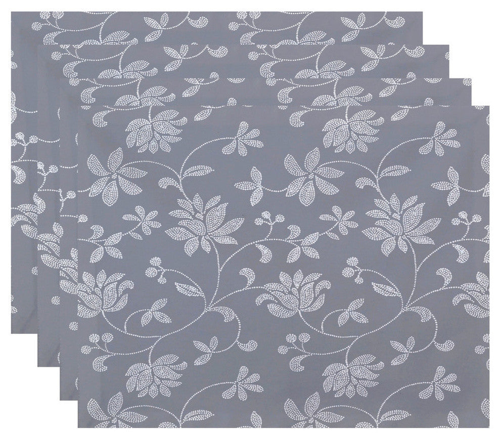 18"x14" Traditional Floral, Floral Print Placemat, Gray, Set of 4