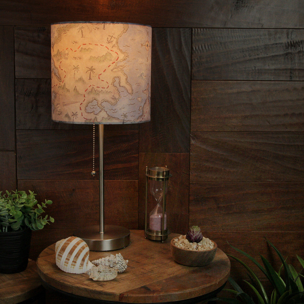 Decorative Treasure Map Brushed Nickel Accent Lamp Coastal Pirate Beach Set of