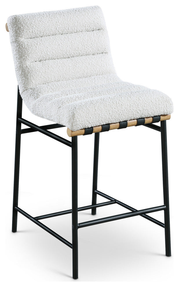 Burke Counter Stool, Cream, Boucle Fabric, White Oak Veneer Metal Dowel