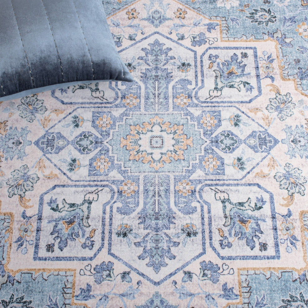 Safavieh Tucson TSN118 Rug Machine-Washable, Light Blue/Blue, 10' Square