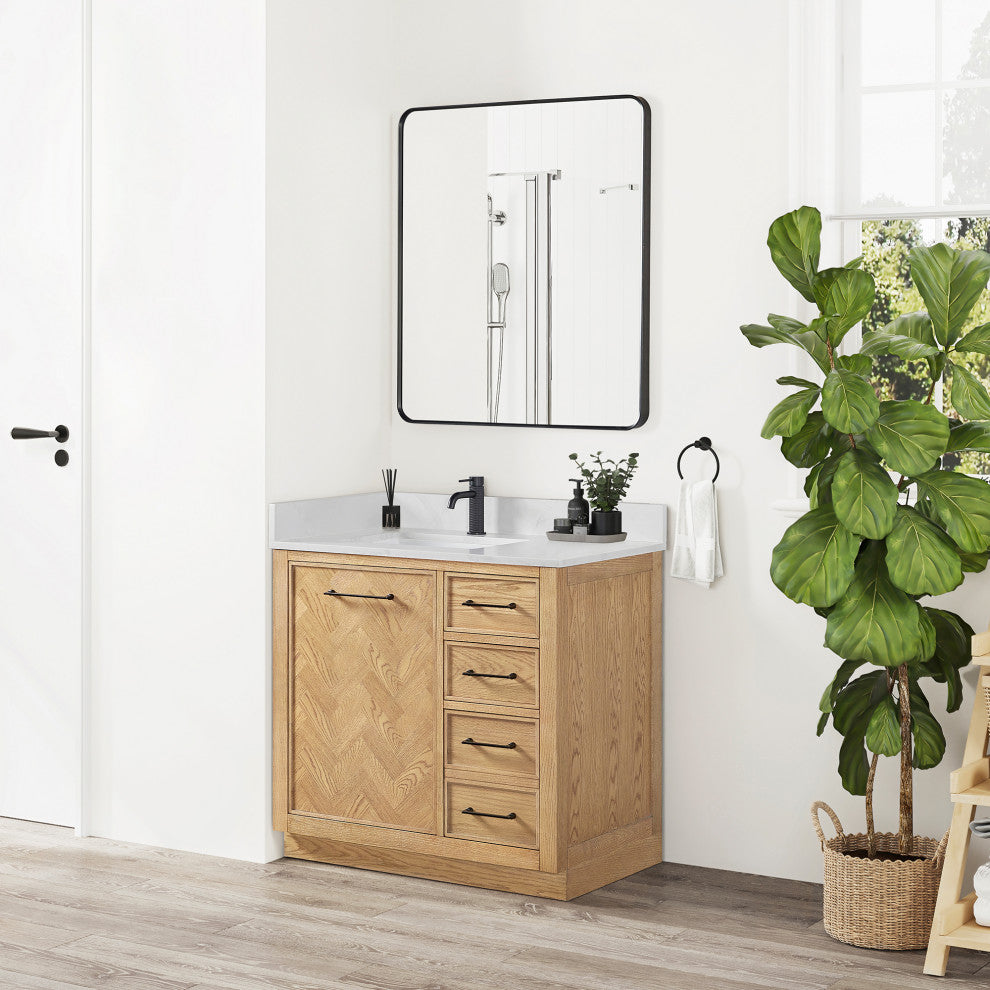 Jakarta Bath Vanity, Quartz Top No Mirror, Weathering Light Brown, 36", Single Vanity