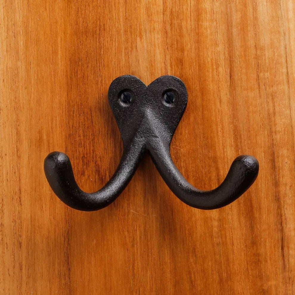 Double Wall Hook Black Cast Iron Hat and Coat Hook