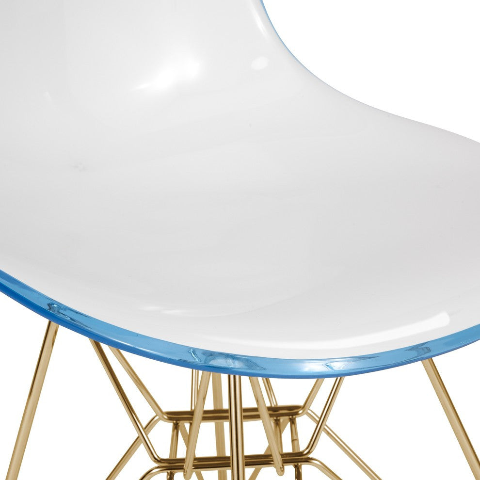 Dining Chair with ABS Plastic Seats Side Chair in Gold Chrome, White Blue