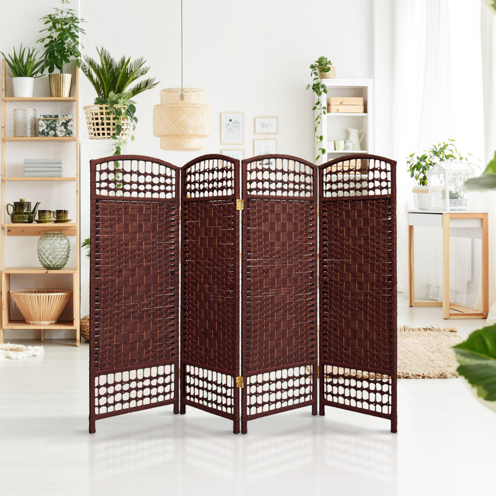 4' Tall Fiber Weave Room Divider, Dark Red, 4 Panels