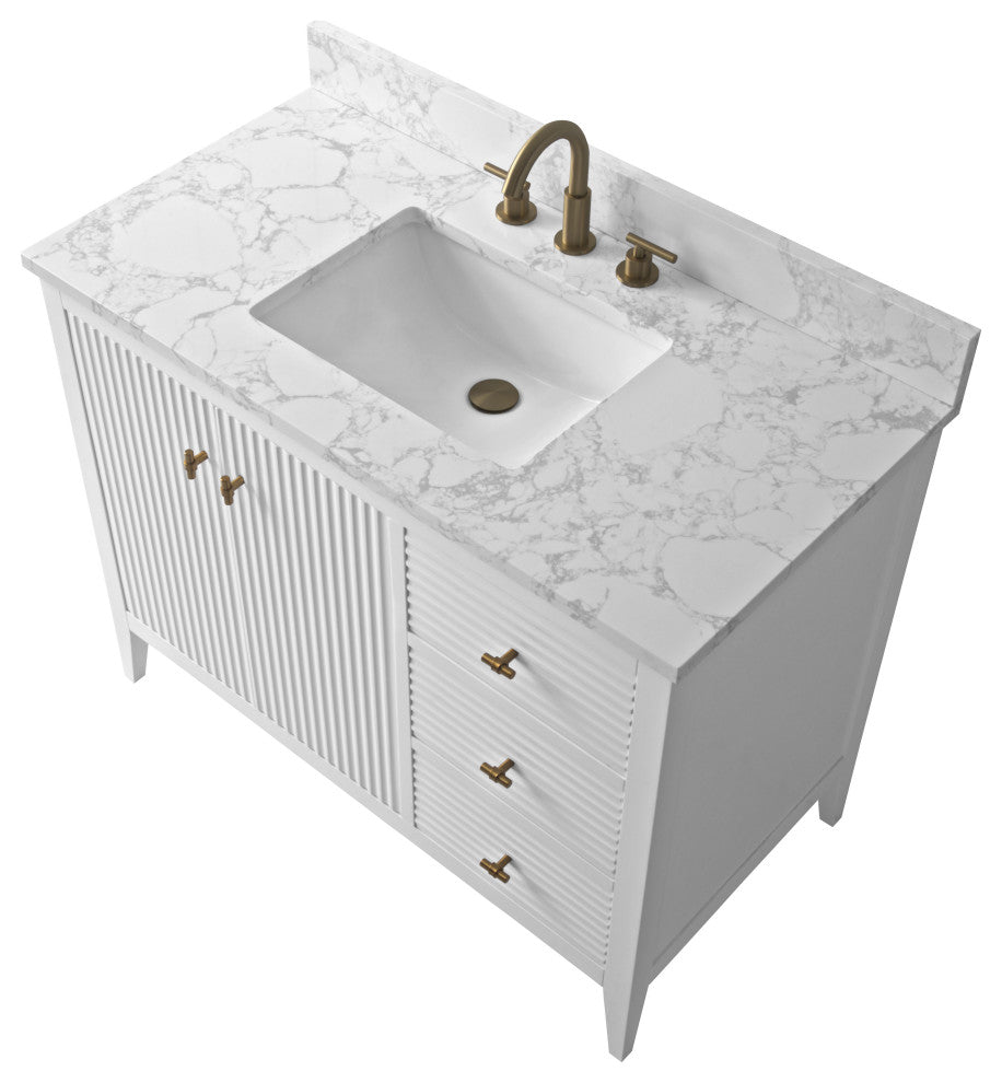 Vanity Art Freestanding Vanity, White, 42", Single Sink, Golden Brushed