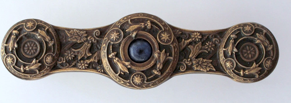 Jeweled Lily Pull Antique Brass, Blue Sodalite Natural Stone, Antique Brass, Blu