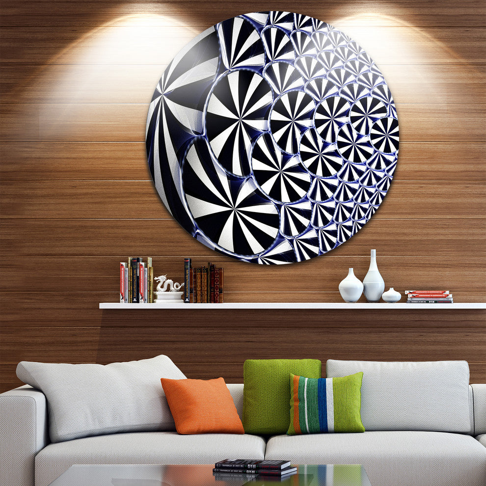 3D Shaped Black And White Flower Design, Floral Disc Metal Artwork, 36"