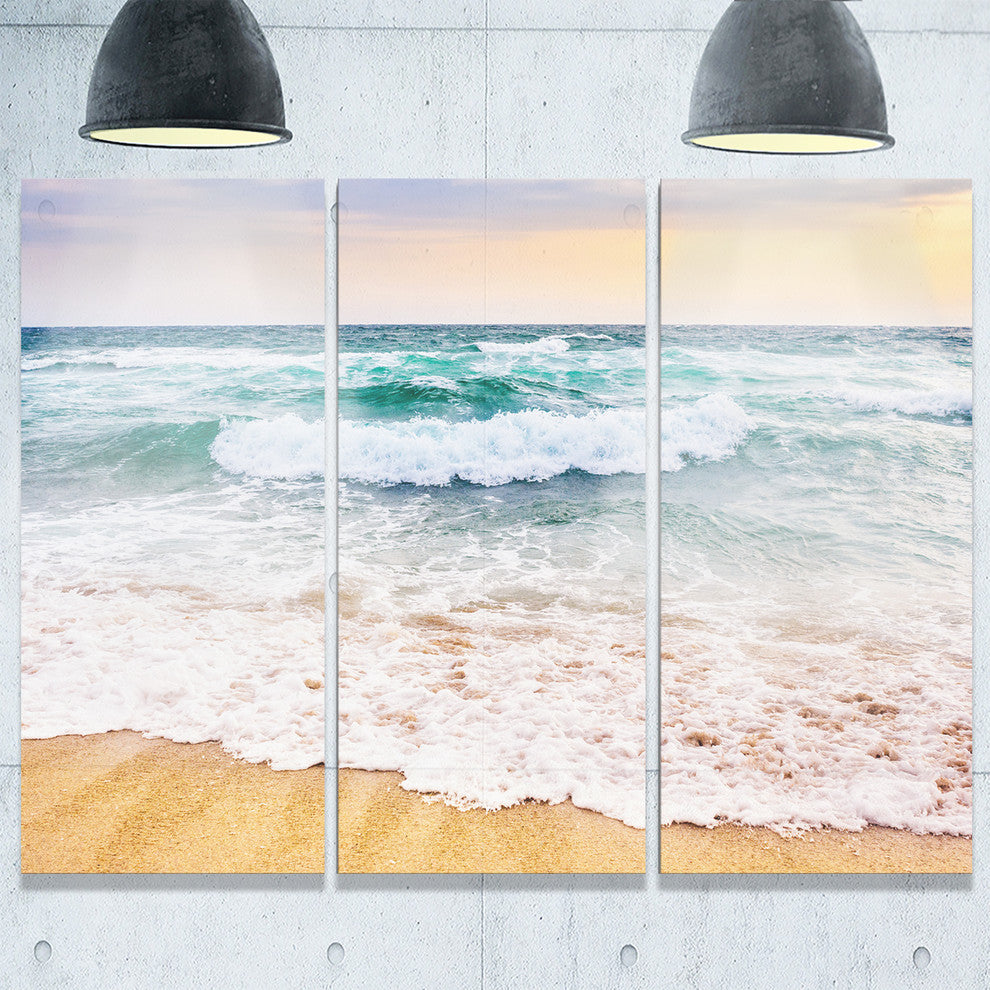 "Foaming Waves Splashing the Sand" Metal Wall Art, 3 Panels, 36"x28"