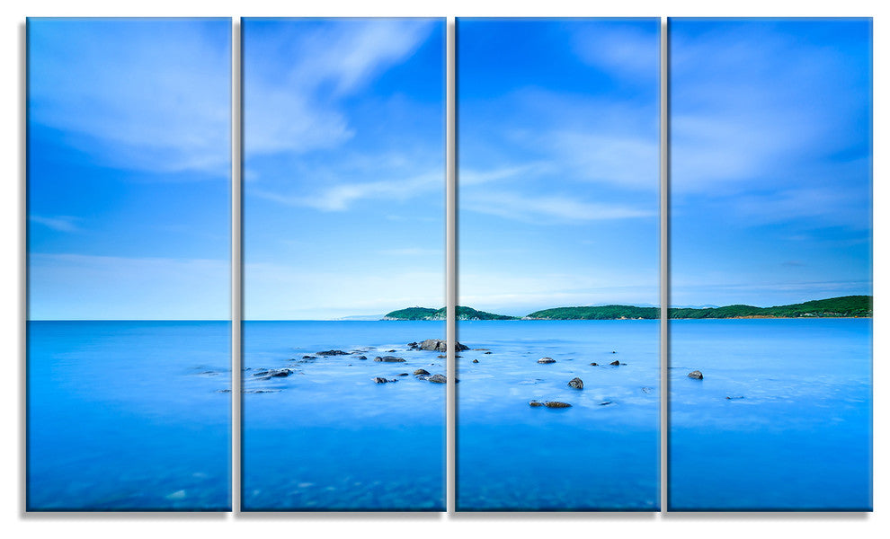 "Baratti Bay Small Rocks in Blue Sea" Seashore Wall Art, 4 Panels, 48"x28"