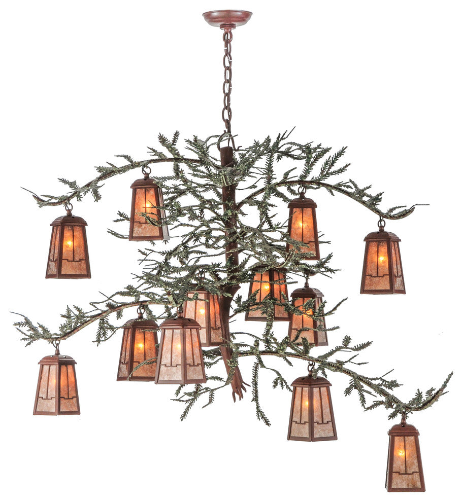 48W Pine Branch Valley View 12 LT W/Uplights Chandelier