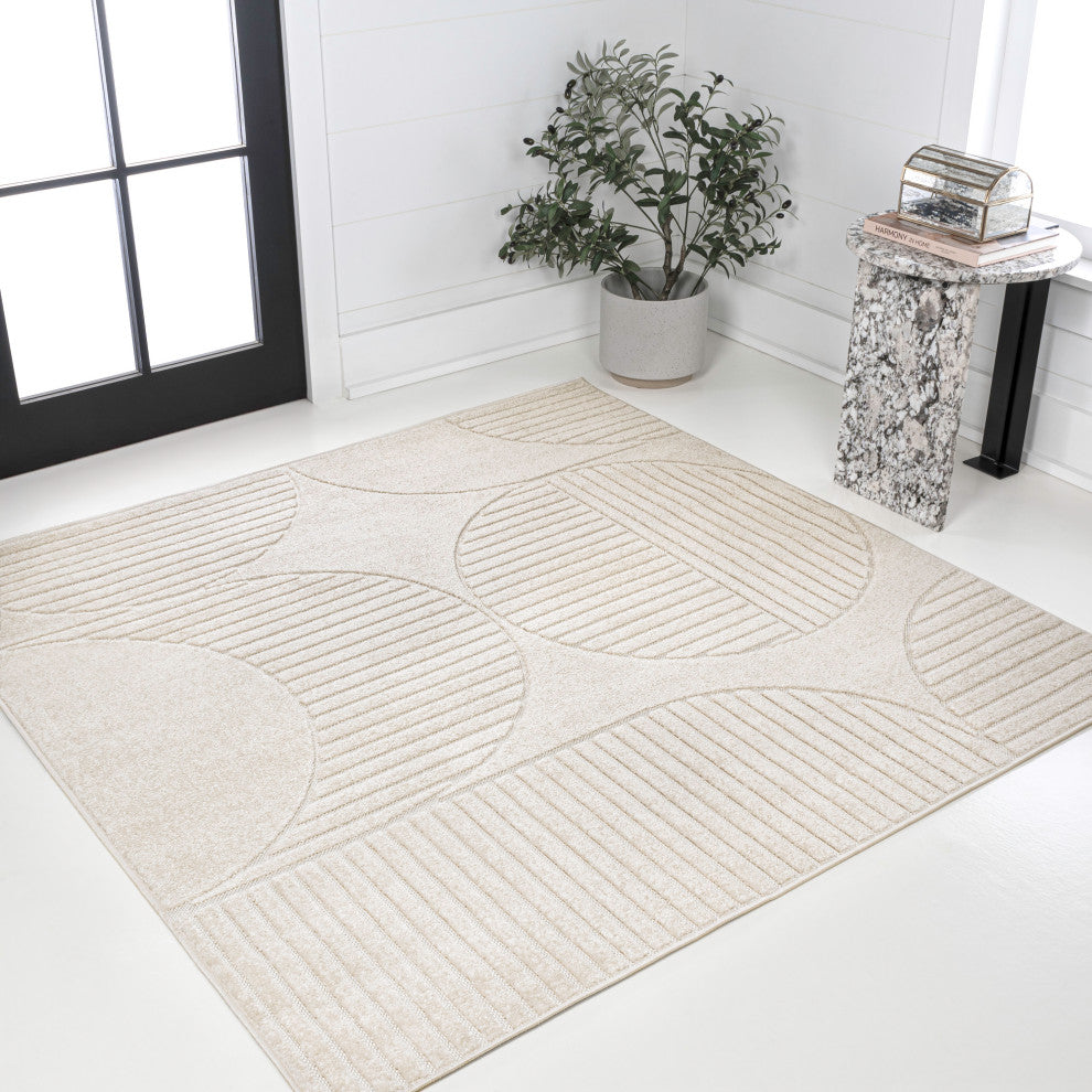Nordby High-Low Geometric Arch Scandi Striped Indoor/Outdoor Area Rug