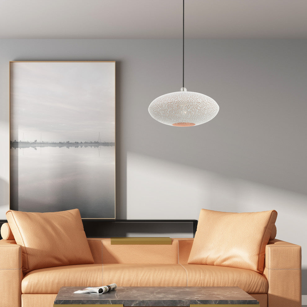 Livex Lighting Dublin 1 Light White With Brushed Nickel Accents Pendant