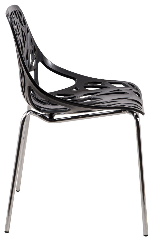 Leisuremod Asbury Plastic Stackable Dining Chair With Chromed Legs, Set of 2, Black