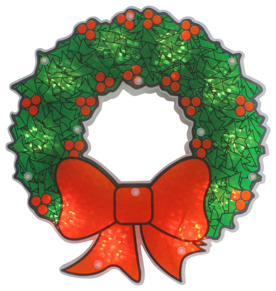 11" Holographic Lighted Berry Wreath Christmas Window Silhouette