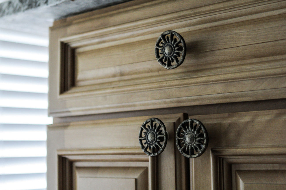Set of 6 Antique Golden Sun Cast Iron Drawer Pulls Cabinet Knob Home Decor