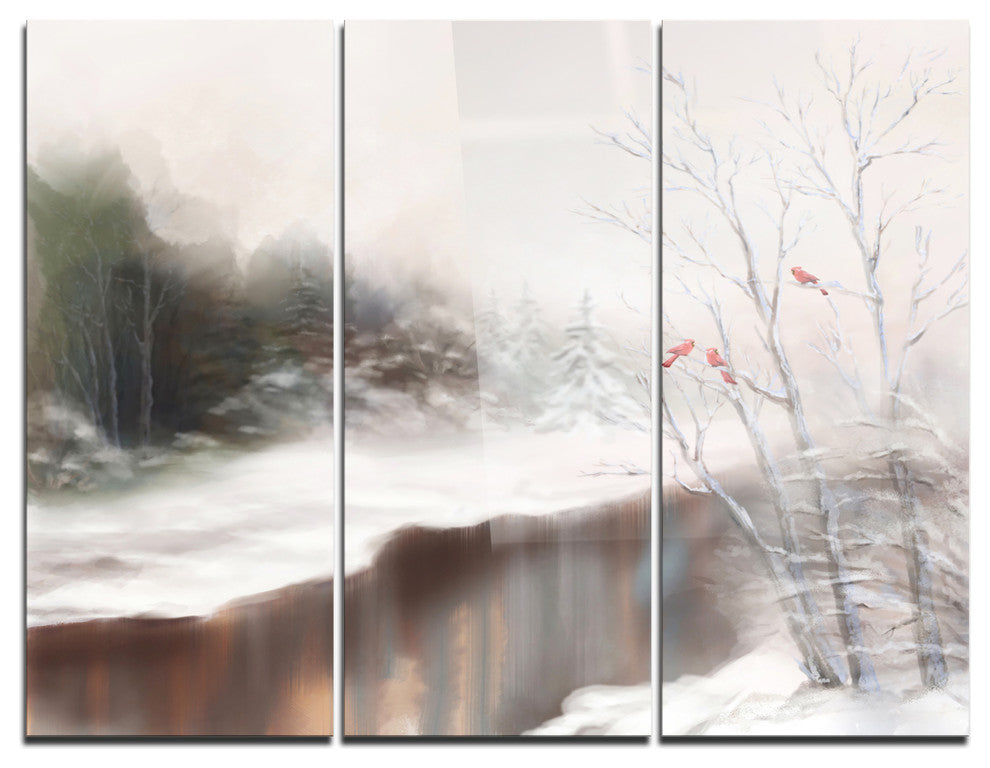 "Snowy Silence" Glossy Metal Wall Art, 3 Panels, 36"x28"
