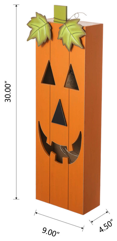 30" Height Lighted Halloween Wooden Pumpkin Porch Decor