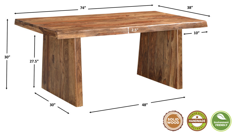 Damian 7-piece Upholstered Live Edge Solid Wood Dining Set, Brown