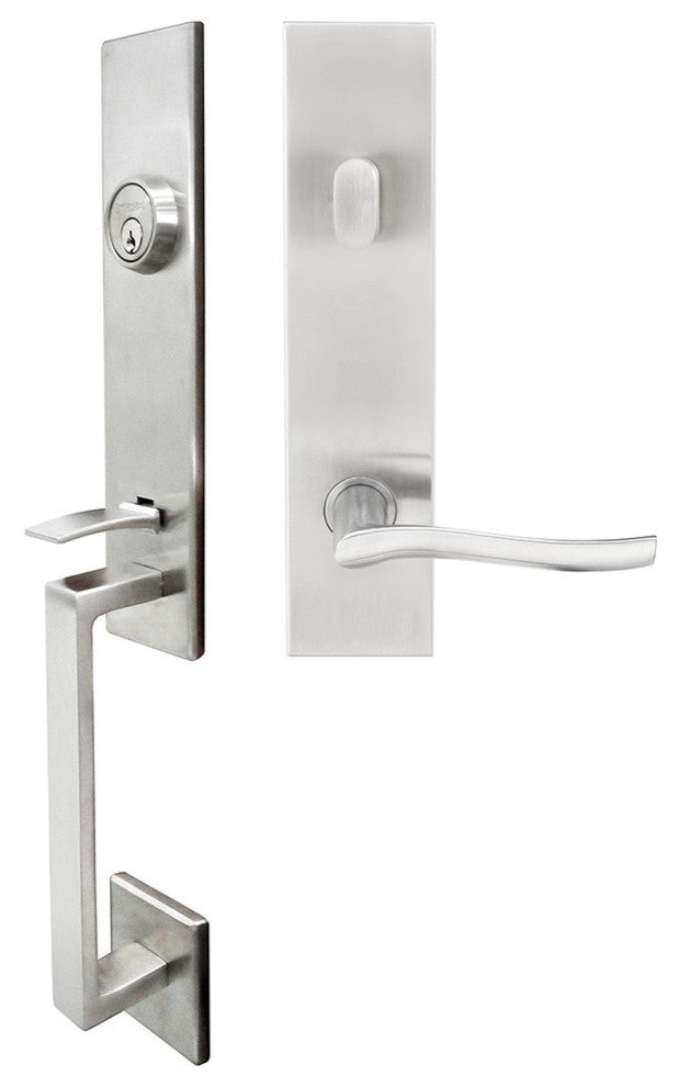Waterfall Lever, Tubular Entry Handleset, RHR, Satin Stainless Steel