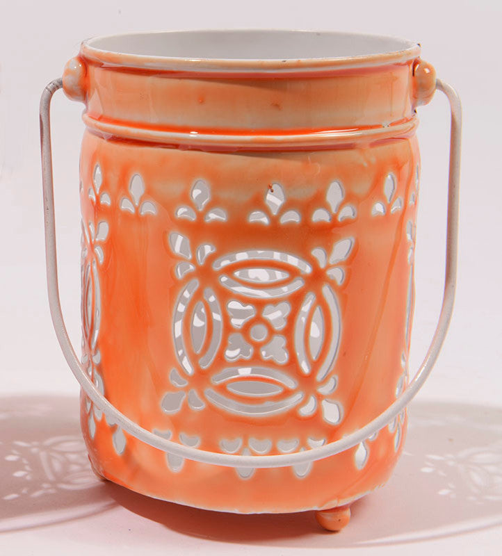 7.5" L'eau de Fleur Cut-Out Votive Candle Lantern, Bright Orange
