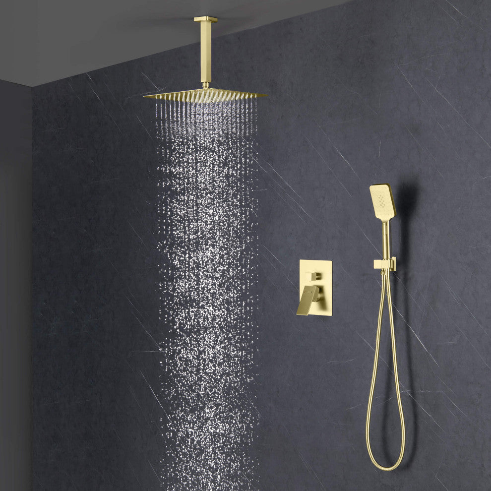 Ceiling Mounted 2-Function Shower System, Rough, Valve, Brushed Gold