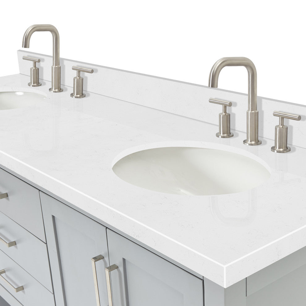 Ariel Magnolia 36"  Double Oval Sinks Vanity, Carrara Quartz
