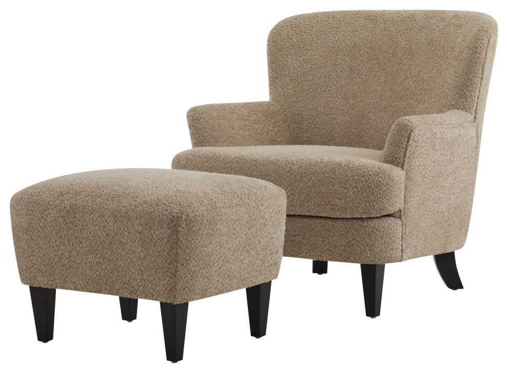Gerald Boucle Upholstered Club Chair and Ottoman Set, Brown