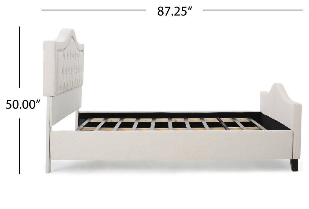 GDF Studio Livi Fabric Fully Upholstered Queen Bed Set, Ivory