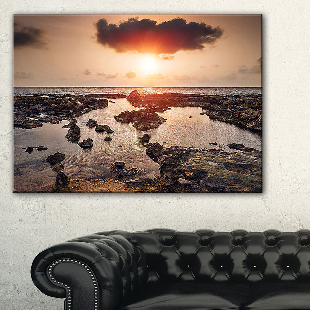 "Rocky Coastline Sunset Africa" Oversized Beach Canvas Artwork, 40"x30"