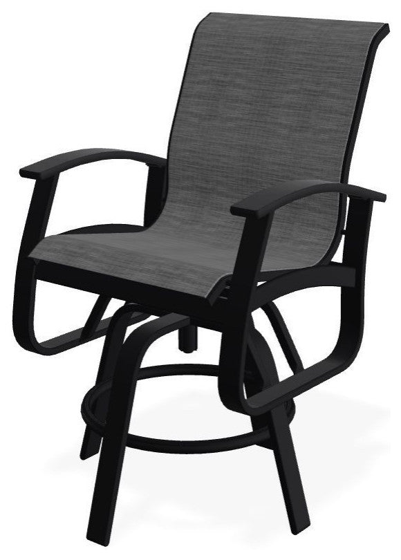 Belle Isle Sling Balcony Height Outdoor Swivel Chair, Collect Charcoal/Black