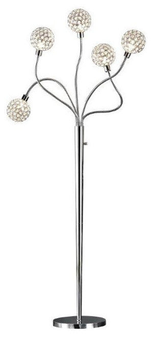 SOHO 65"H Modern 5-Light Brushed Steel Crystal Balls Floor Lamp With Dimmer