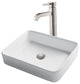 Elavo Square Ceramic Vessel Sink, Bathroom Ramus Faucet, PU Drain, Satin Nickel