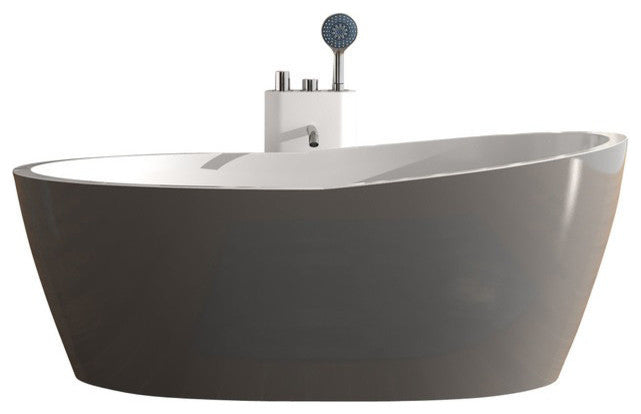 ADM Oval Freestanding Bathtub, Matte Gray/White, 70.9"