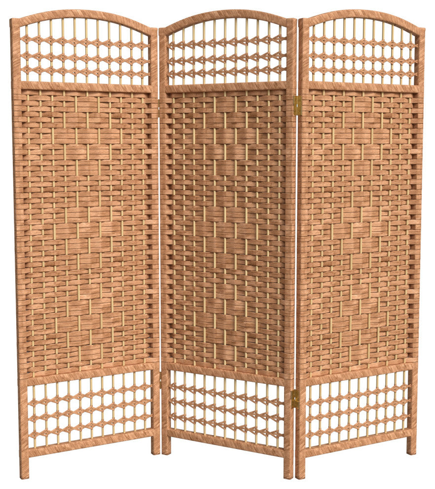 4' Tall Fiber Weave Room Divider, Natural, 3 Panels