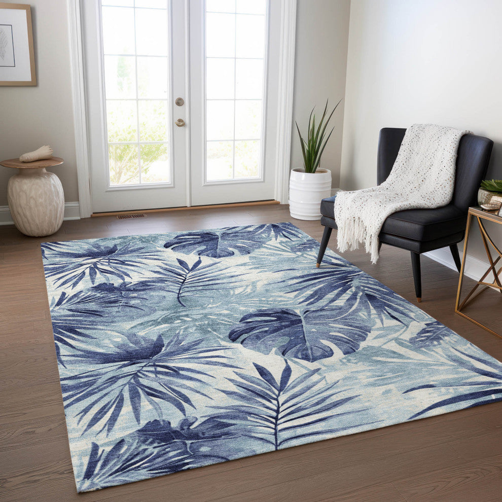 Machine Washable Indoor/Outdoor Chantille ACN1886 Blue 5' x 7'6" Rug
