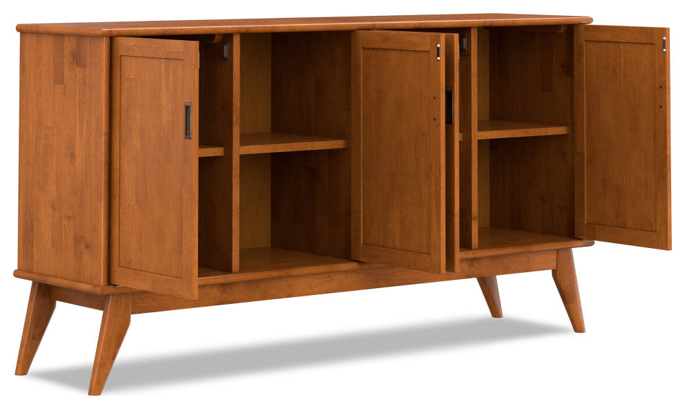 Draper Solid Hardwood Mid Century 4 Door Sideboard Buffet, Teak Brown