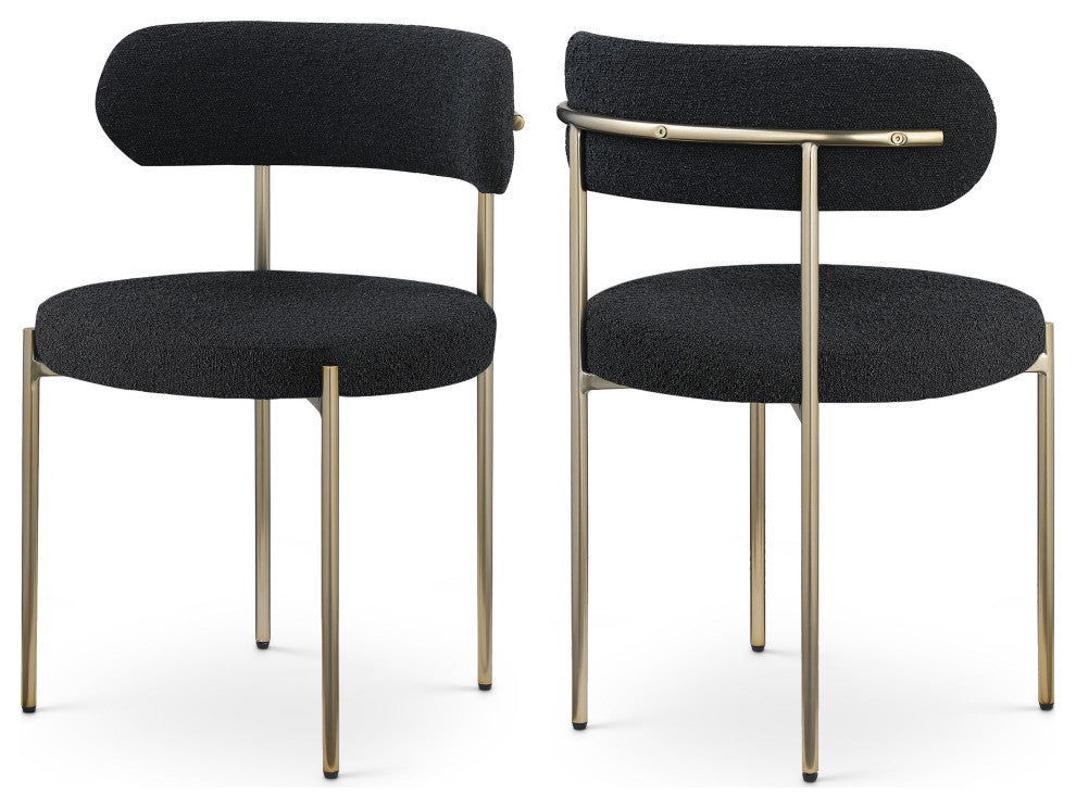 Beacon Dining Chair, Set of 2, Black, Boucle Fabric, Brushed Brass Finish