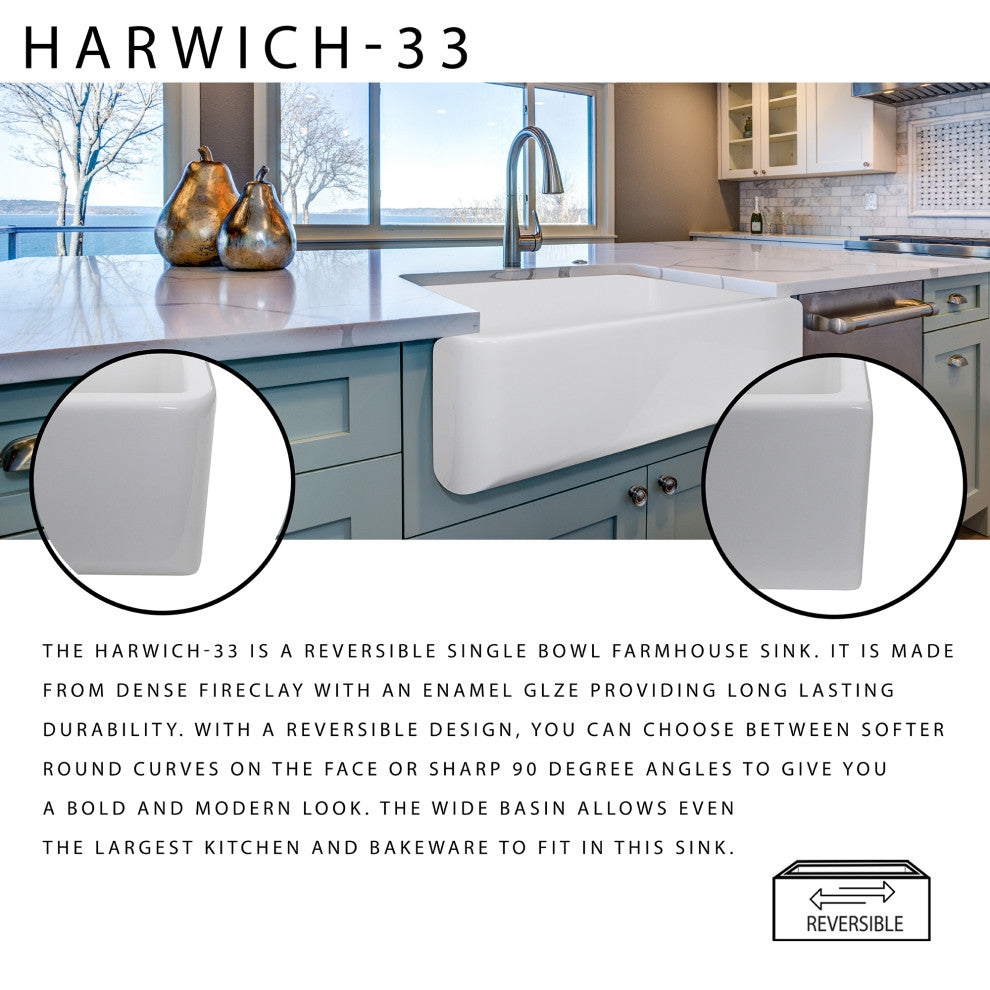 Reversible Italian Farmhouse Fireclay Sink 33"