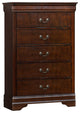 Benzara BM181935 5 Drawer Wooden Chest With Metal Hardware, Cherry Brown