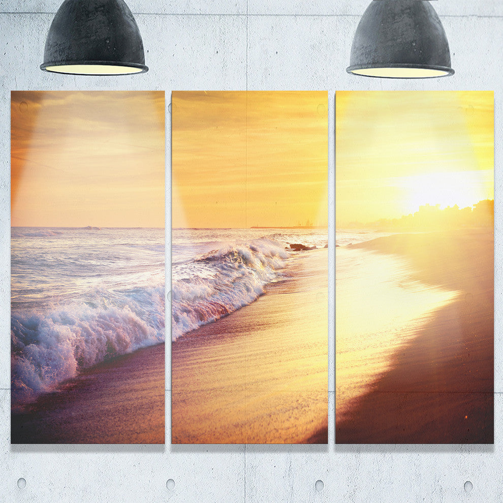 "Bright Yellow Sky With Foam Waves" Metal Wall Art, 3 Panels, 36"x28"